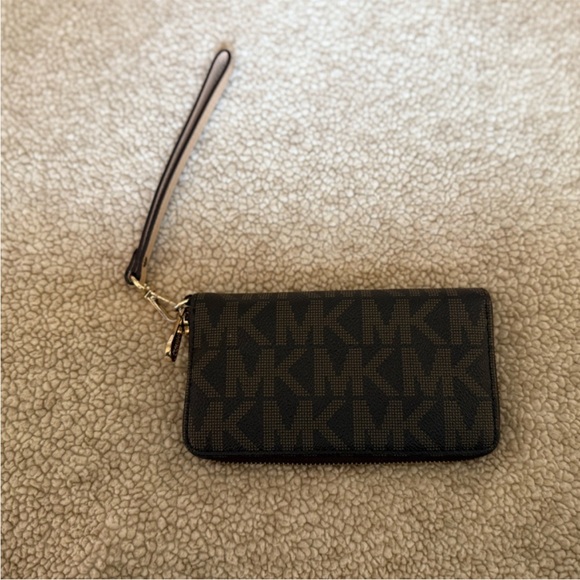 Michael Kors Black and Tan Logo Wristlet - Picture 2 of 3